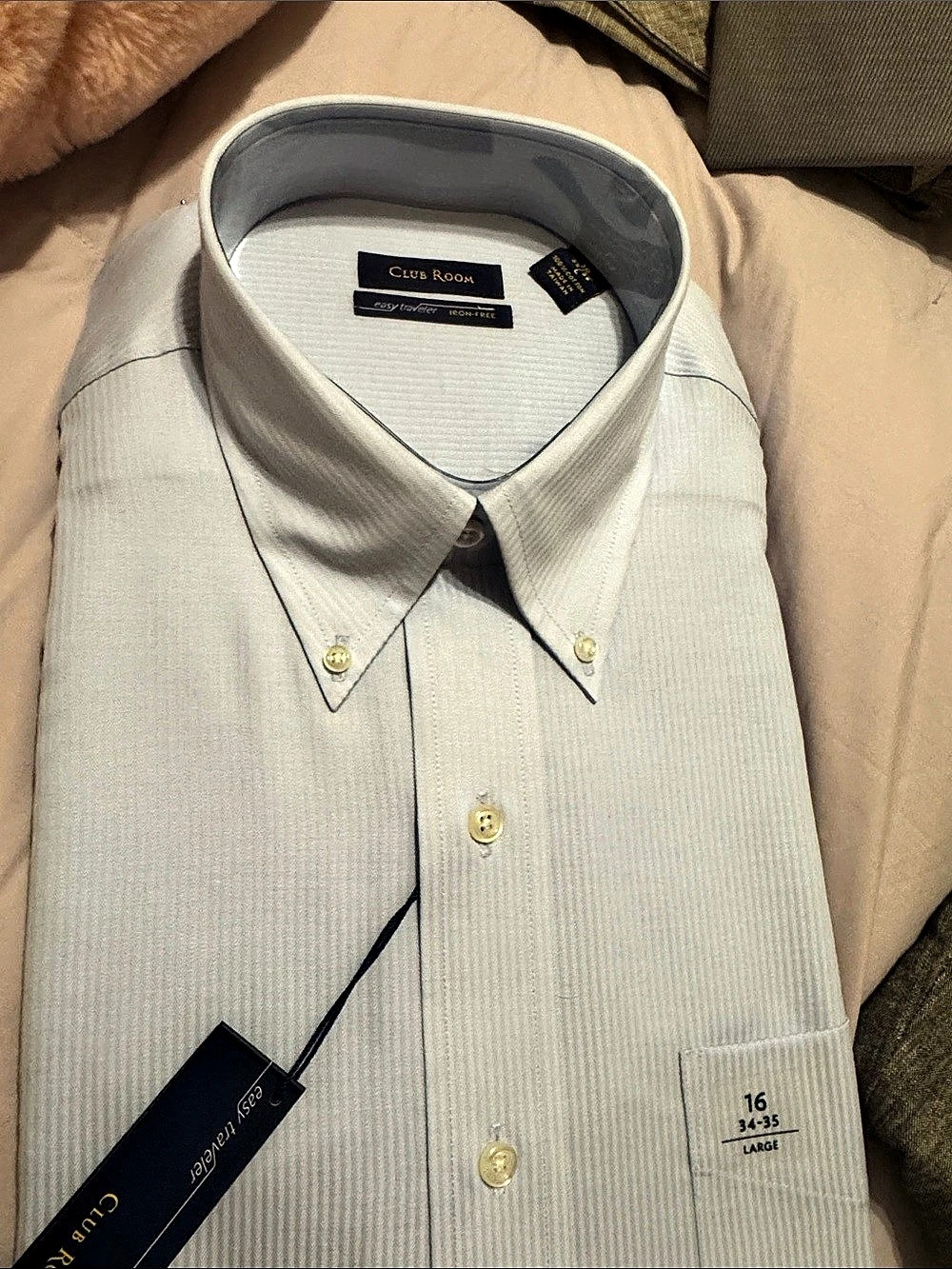 Club Room Easy Traveler Iron-Free Dress Shirt Blue Large NWT
